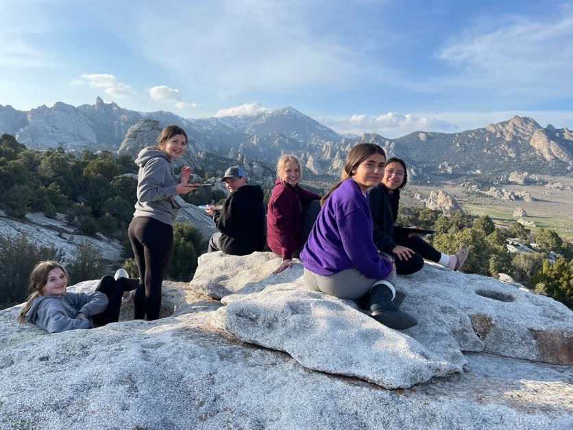  Students Enjoying the Sunset at City of Rocks 